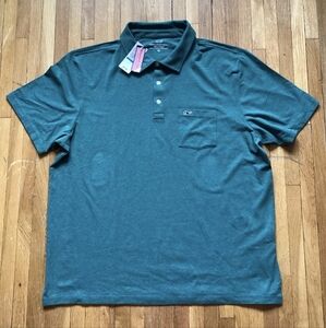 NWT Vineyard Vines Men's XL Solid Green 3 Btn Short Sleeve Polo Shirt,Pocket
